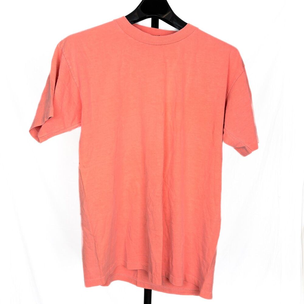 Vintage 90s Destination Designs Blank T-Shirt L Single Stitch Coral Neon Pink US